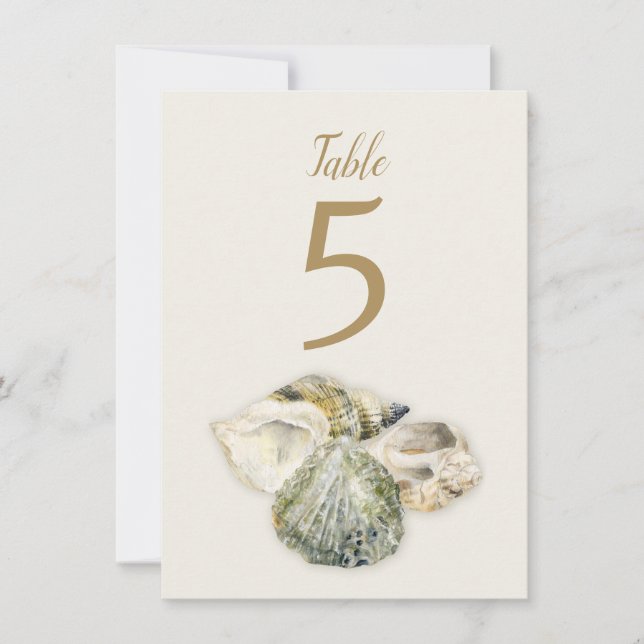 Numéros de table de mariage sur la plage avec coqu (Devant)