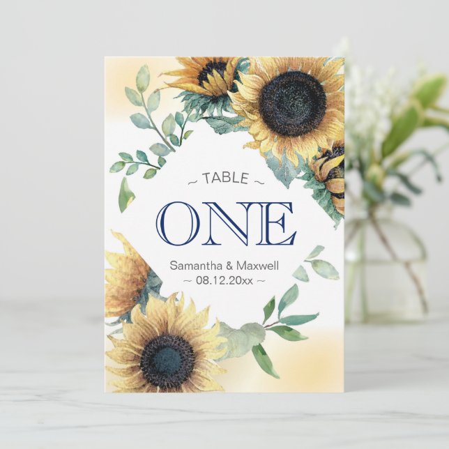 Numéros de table de mariage Tournesol jaune (Debout devant)