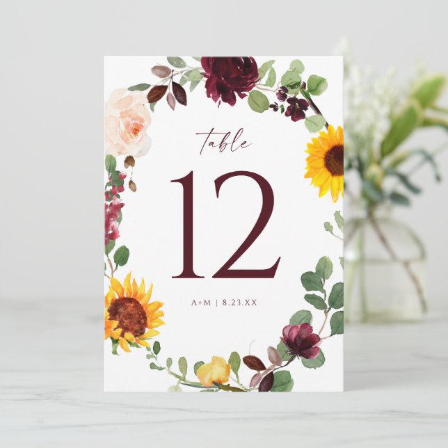 Numéros de table de mariage Tournesol Roses Rouge  (Debout devant)