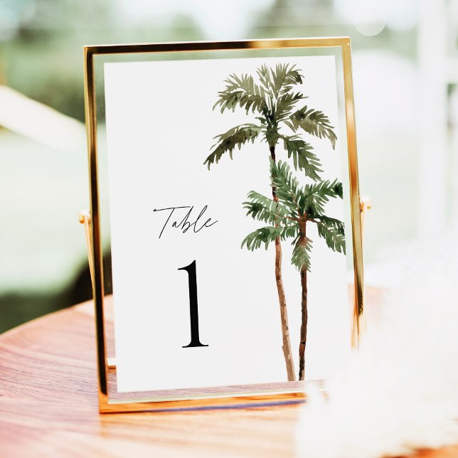 Numéros de table de mariage tropical avec palmiers (Tropical Wedding Table Numbers Palm Tree Reception Sign Gold Frame Beach Destination Wedding Decor)