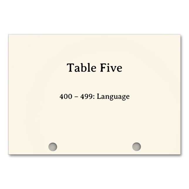 Numéros de table du catalogue de cartes du système (Devant)