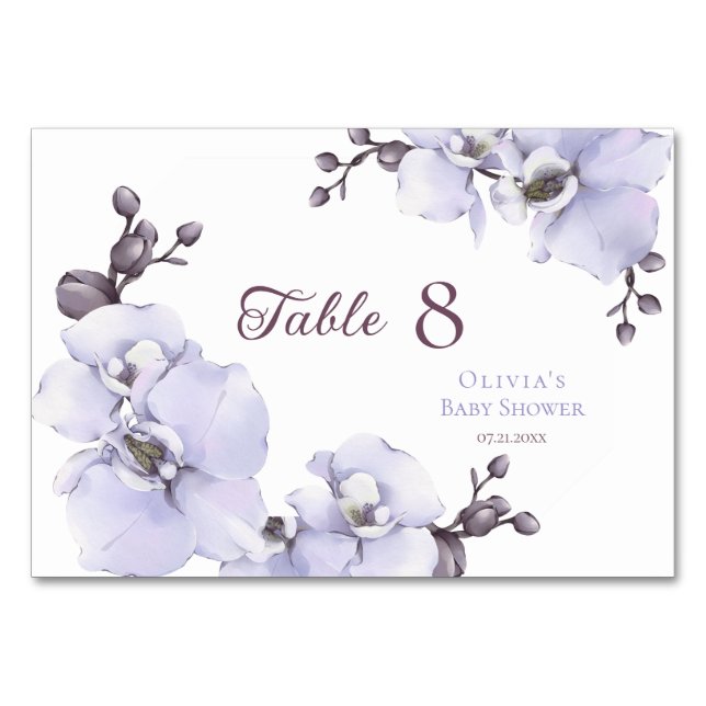 Numéros de table élégants pour Baby Shower Orchidé (Devant)