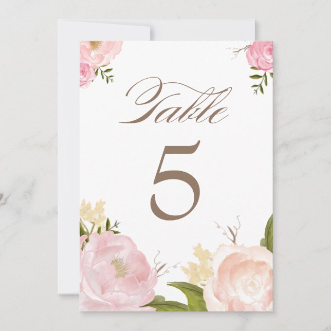 Numéros de table en carte avec fleurs aquarelles r (Devant)