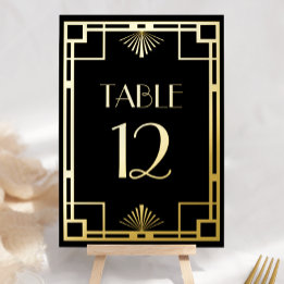 Numéros de table en noir et or feuille style Art D