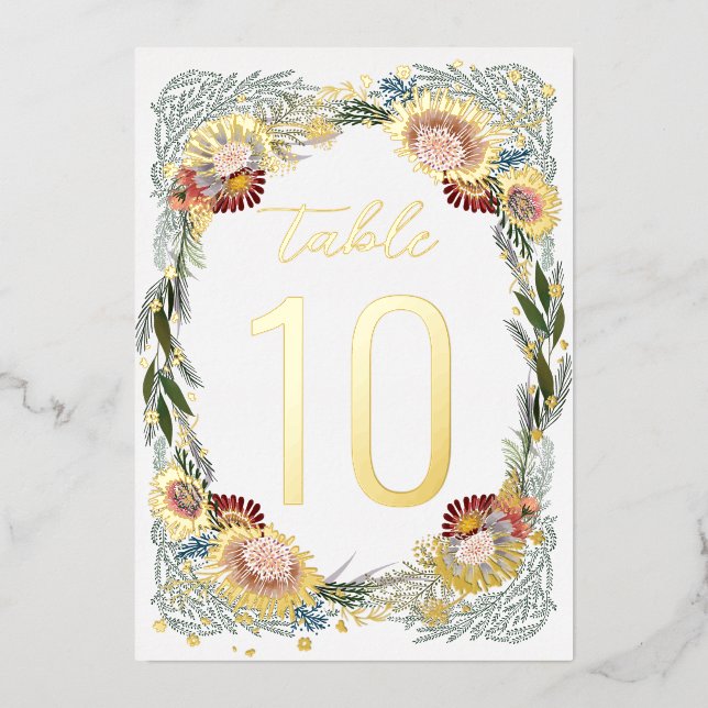 Numéros de table en or feuille Boho Fleurs esquiss (Recto)