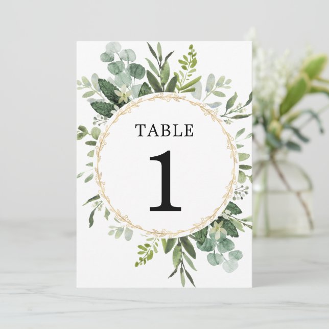 Numéros de table en or vert eucalyptus 5"x7" (Debout devant)