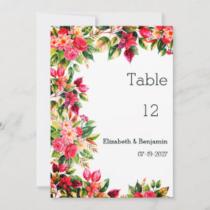 Numéros de table floraux de pays colorés magnifiqu