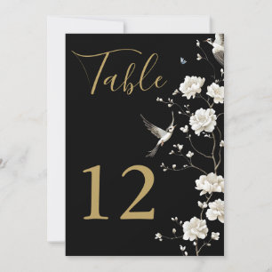 Numéros de table floraux en chinoiserie noir et or