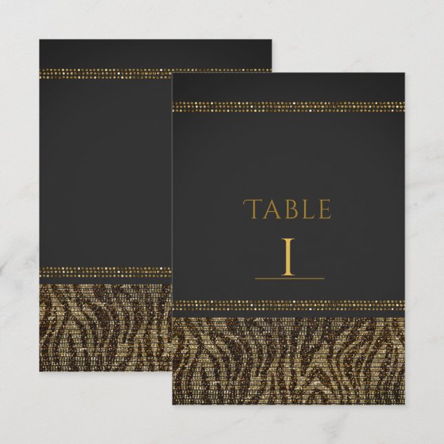 Numéros de table glamour chic à paillettes Zèbre (Devant / Derrière)