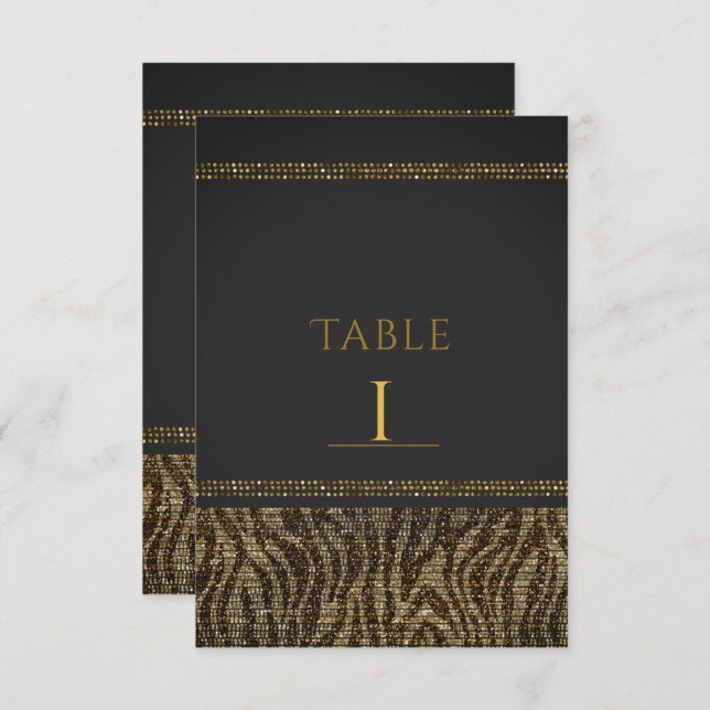 Numéros de table glamour pailletés Zèbre (Devant / Derrière)