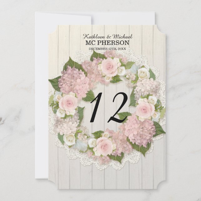 Numéros de Table Hydrangea Rose Broderie de Dentel (Devant)