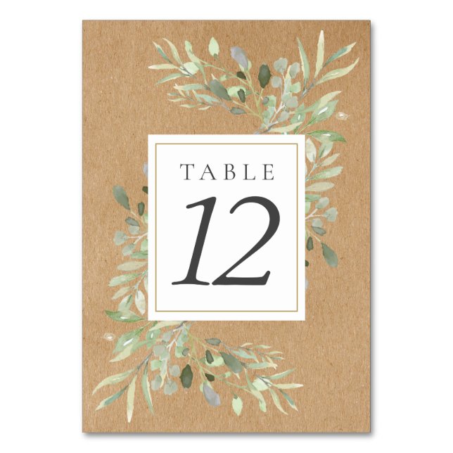 Numéros de table kraft rustiques à verdure aquarel (Par défaut)