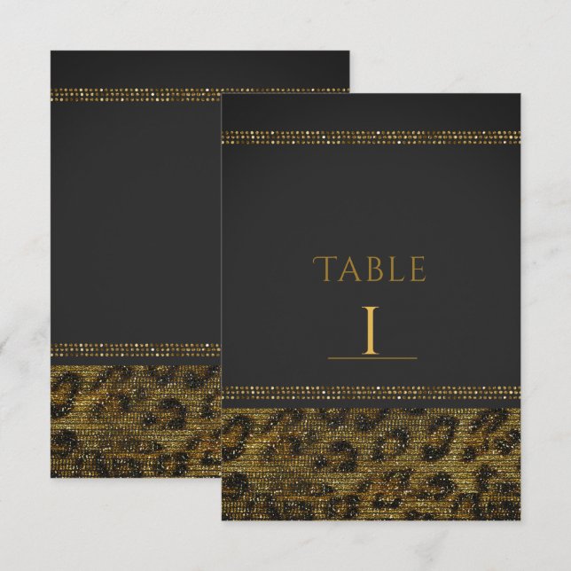 Numéros de table pailletés glamour chic léopard (Devant / Derrière)
