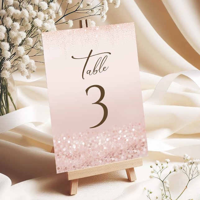 Numéros de table Pailletés Or Rose pour 60e Annive (Rose Gold Glitter 60th Birthday Table Numbers)