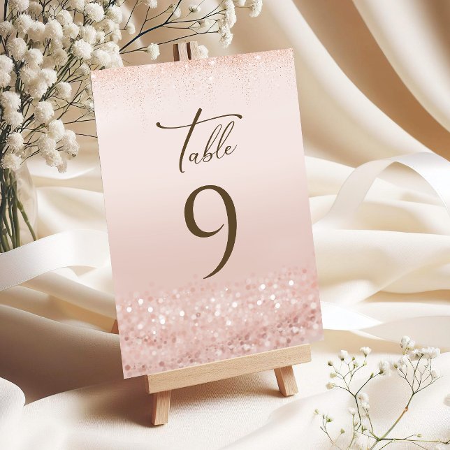 Numéros de table Pailletés Or Rose pour 70e Annive (Rose Gold Glitter 70th Birthday Table Numbers)