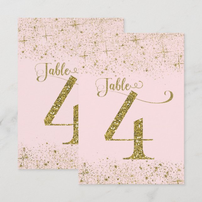 Numéros de table Pailletés Rose Doré Numéro 4 (Devant / Derrière)