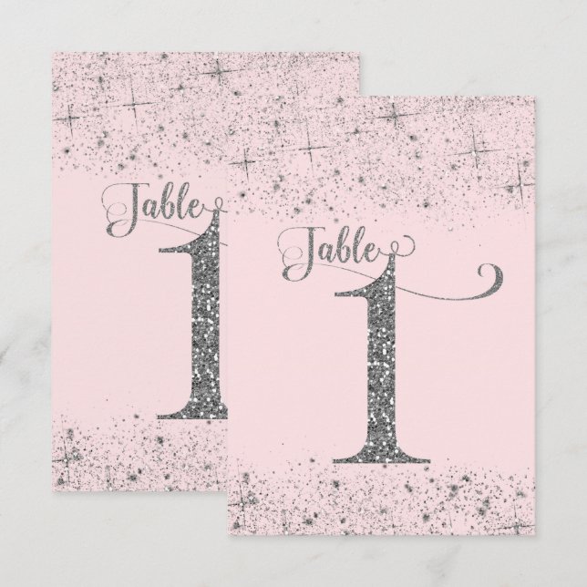 Numéros de Table Pailletés Rose Foncé Argent Numér (Devant / Derrière)