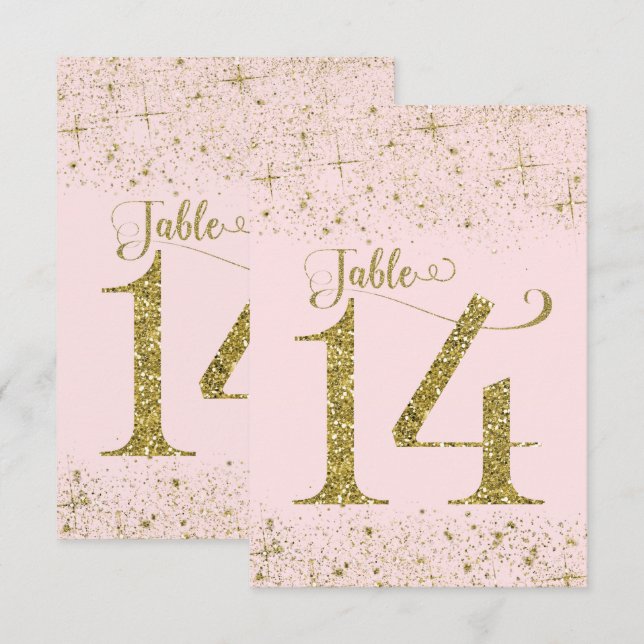 Numéros de table Paillettes Rose Doré Numéro 14 (Devant / Derrière)
