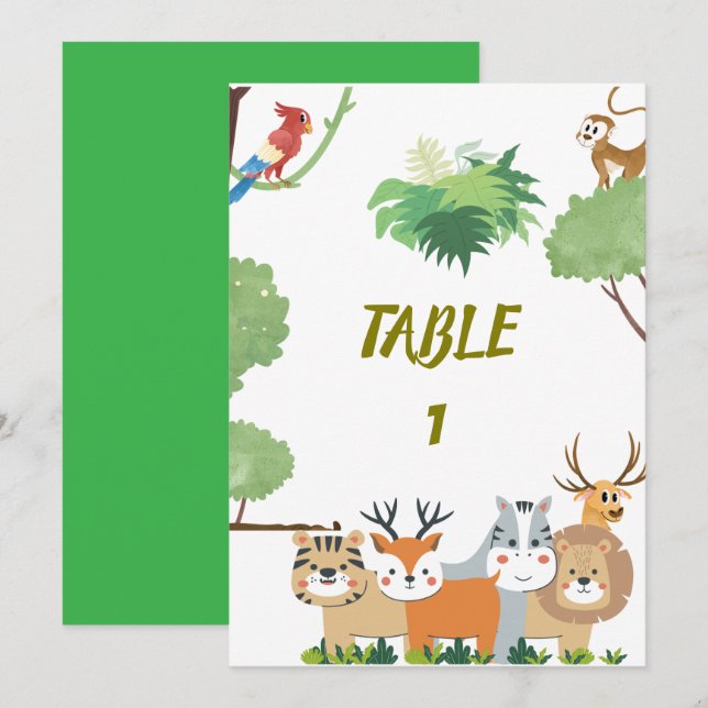 Numéros de table pour Baby Shower sur les Animaux  (Devant / Derrière)
