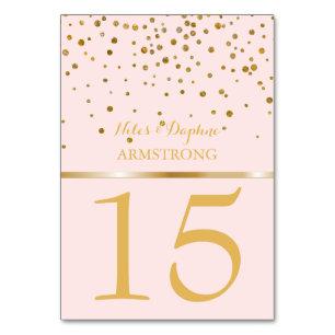 Numéros de table pour mariage Confetti en or ros