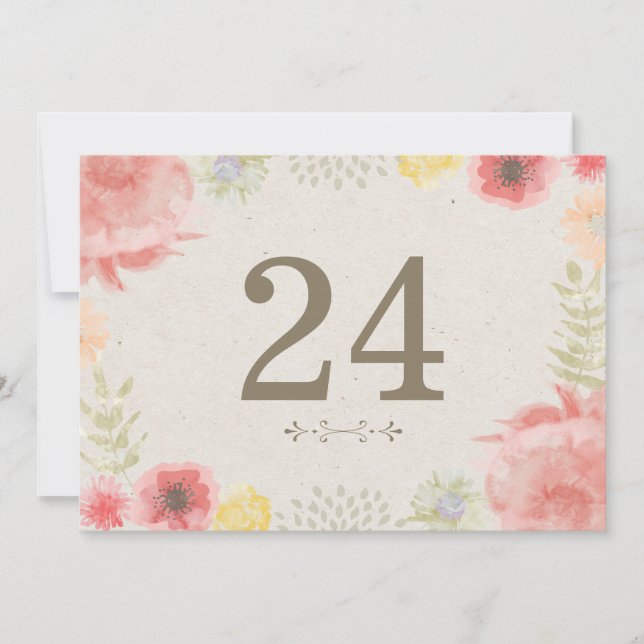 Numéros de table pour mariage d'été dans un pré (Devant)