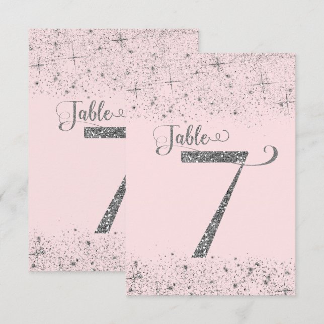 Numéros de table rose poudré argenté pailleté Numé (Devant / Derrière)