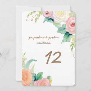Numéros de Table Roses Aquarelles Simples Modernes