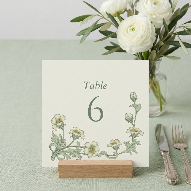 Numéros de table vert sauge botanique de style vin (Vintage style Botanical Sage Green Table Numbers)