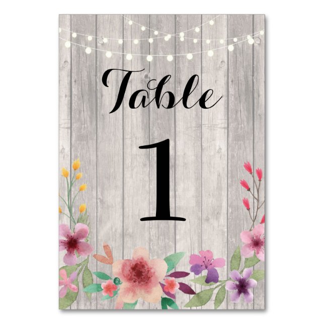 Numéros de tableau Cartes en bois Mariage Floral R (Par défaut)