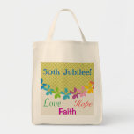 Nuns Golden 50th Jubilee Tote Bag<br><div class="desc">Catholic Nuns Golden 50th jubliee tote bag,  bright spring flowers in multi colors,  "Faith,  Hope,  Love".</div>