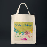 Nuns Golden 50th Jubilee Tote Bag<br><div class="desc">Catholic Nuns Golden 50th jubliee tote bag,  bright spring flowers in multi colors,  "Faith,  Hope,  Love".</div>