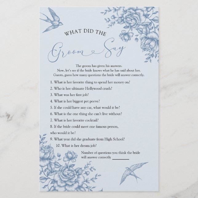 Nuptiale Dusty Blue Chinoiserie What Groom Say (Devant)