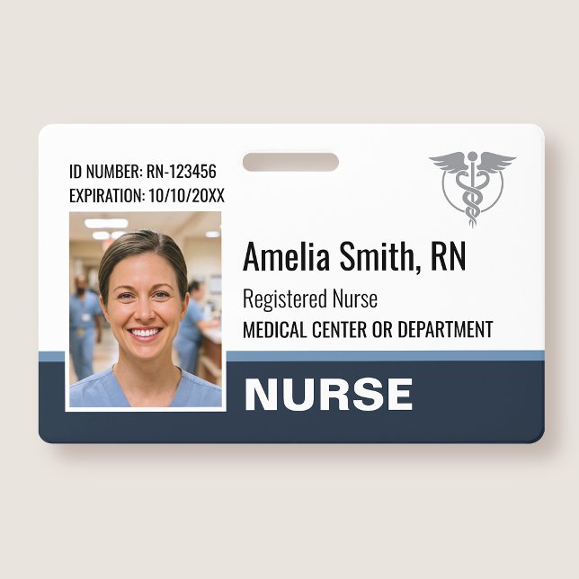 Nurse ID Badge Photo Logo Modern Gray RN Template (Créateur téléchargé)