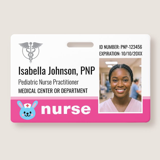 Nurse ID Badge Photo Logo Rabbit Pink Pediatric (Créateur téléchargé)