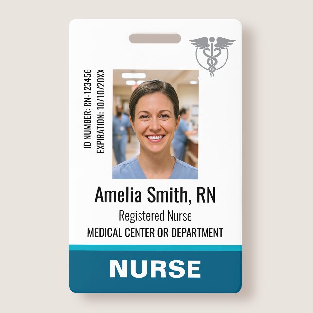 Nurse ID Badge Photo Logo RN Staff Modern Teal (Créateur téléchargé)