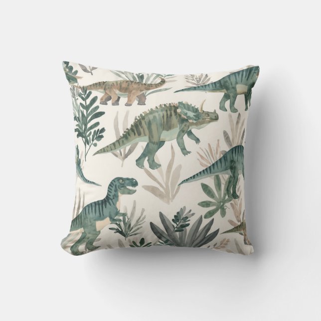 Nursery de dinosaure à l'aquarelle | Coussin d'acc (Recto)