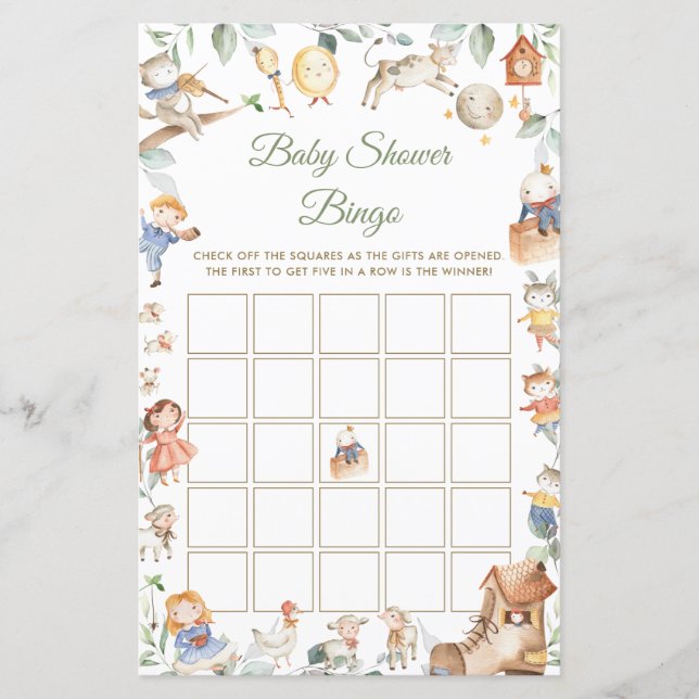 Nursery Rhyme Green Baby shower Bingo Jeu (Devant)