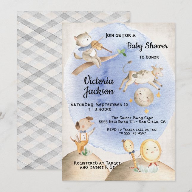 Nursery Rhyme invitation bébé douche (Devant / Derrière)