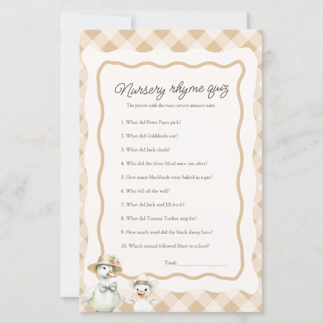 Nursery Rhyme Quiz Goose Thème Baby shower Jeu (Devant)