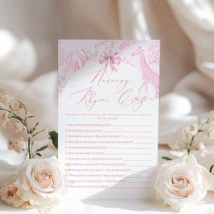 Nursery Rhyme Quiz Toile Safari jeu de baby shower