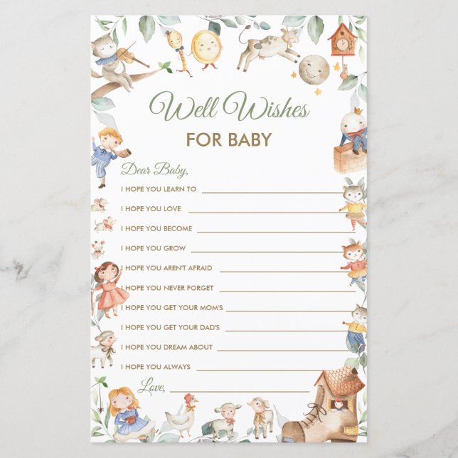 Nursery Rhyme Well Wings for Baby shower Card (Devant)