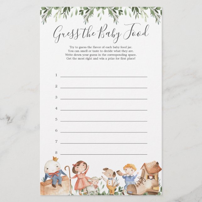 Nursery Rhymes Baby shower Devinez The Baby Food (Devant)