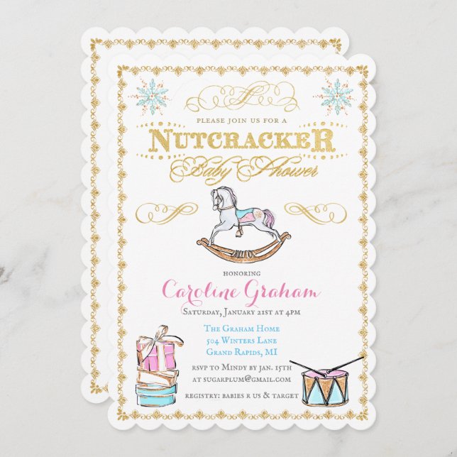 Nutcracker Holiday Baby shower d'hiver Invitation (Devant / Derrière)