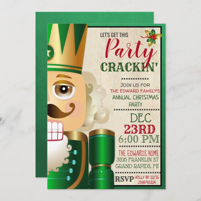 Nutcracker Holiday Christmas Invitation (Devant / Derrière)