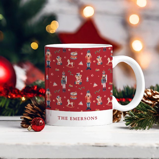 Nutcracker Holiday Mug (Monogrammed Red Nutcracker Holiday Coffee Mug)