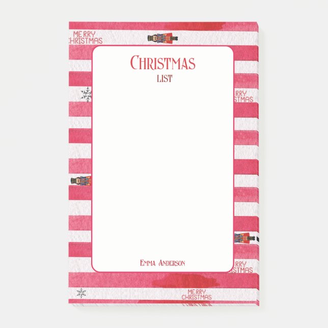 Nutcracker Red Christmas List Name Post-It Notes (Devant)