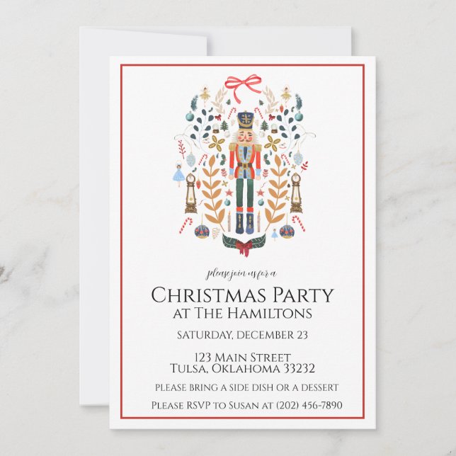 Nutcracker Red Christmas Party Invitation (Devant)