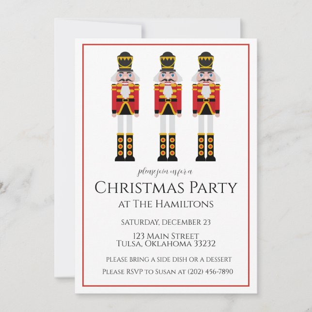 Nutcracker Red Stripe Christmas Party Invitation (Devant)