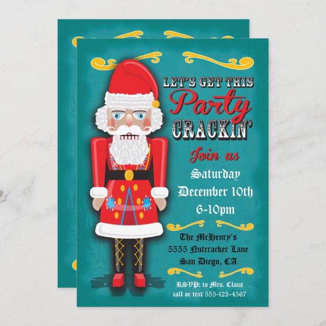 Nutcracker SantaHoliday Christmas Party Invitation (Devant / Derrière)
