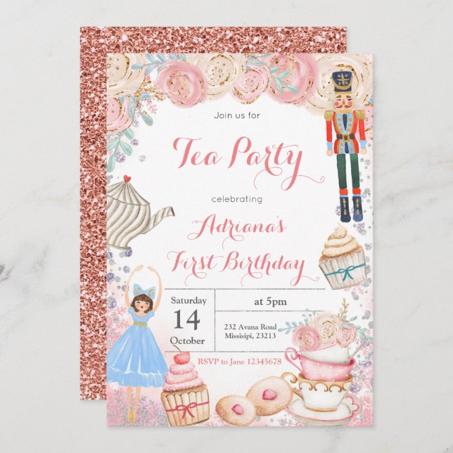 NutcrackerTea Party Swea Invitation d'anniversaire (Devant / Derrière)